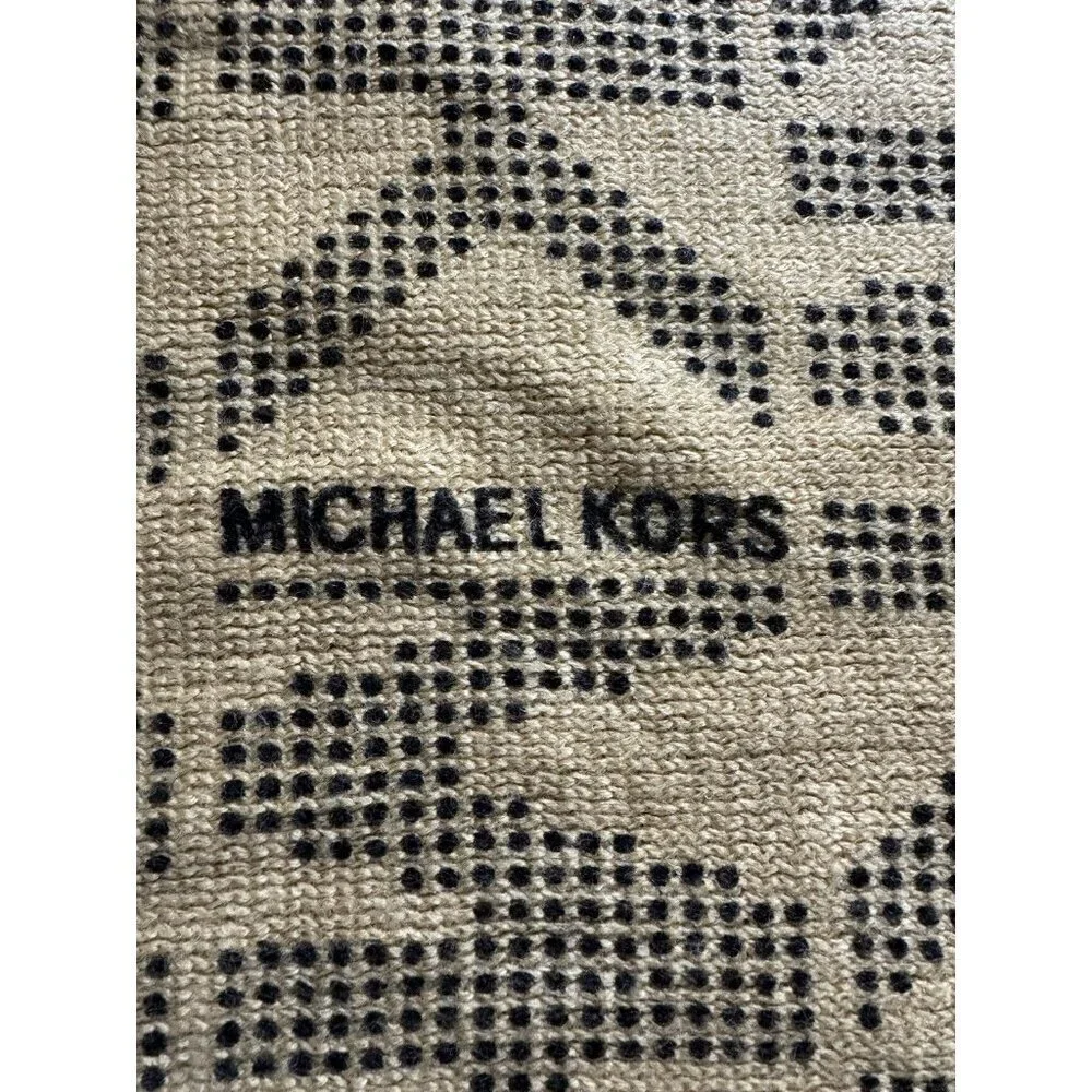 Michael Kors Reversible Infinity Scarf Leopard Print Logo Knit Tan Black